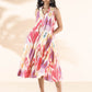 trueBrowns Pink Cotton Ikat Sleeveless Dress | Swadesiicart