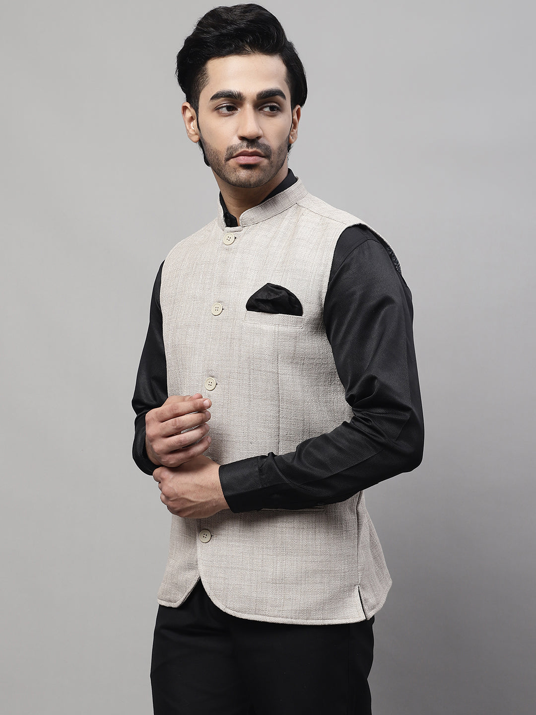Even Apparels Men's Beige Nehru Jacket With Welt Pockets | Swadesiicart