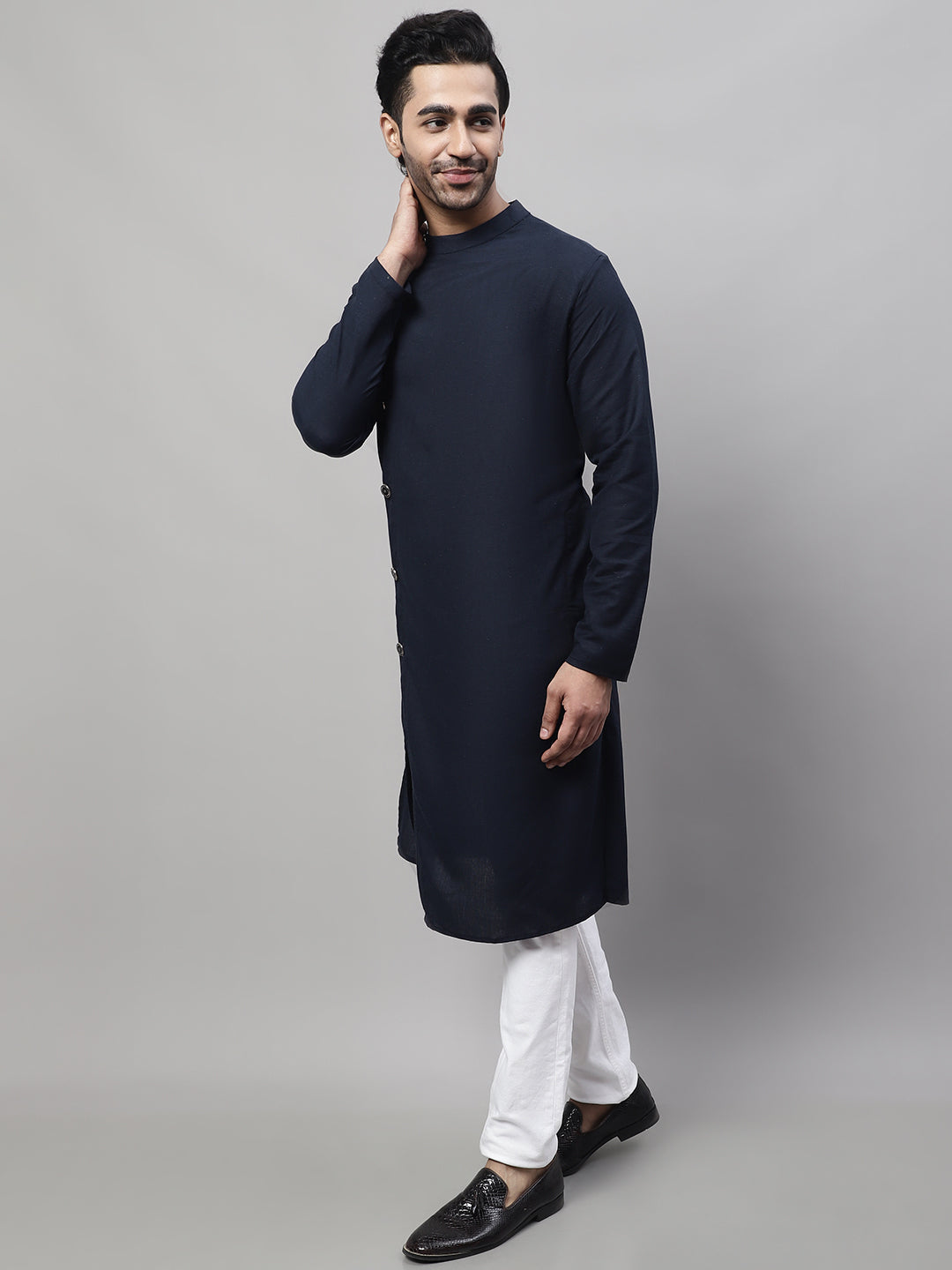 Even Apparels Blue Sherwani Kurta With Asymetrical Cut | Swadesiicart