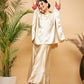 InWeave Women's Beige Red Brocade Boho Satin Top W Palazzo Set - Swadesiicart