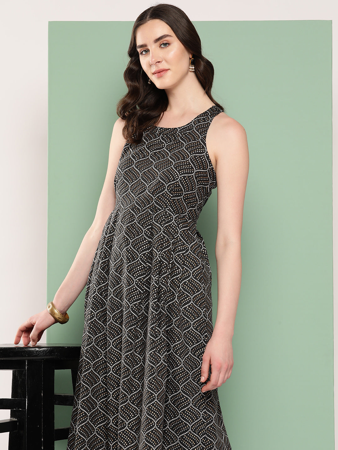 InWeave Women's Black Bandhej Print Raisa Back Detial Long Coords Set - Swadesiicart