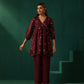 trueBrowns Wine Diamond Viscose Silk Waist Gathered Co-ord Set - Swadesiicart
