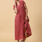trueBrowns Cotton Linen Rust Red Pleated Dress | Swadesiicart