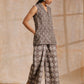 trueBrowns Clay Dabu Zig-Zag Motifs Print Cotton Sleeveless Jacket Pant Set | Swadesiicart
