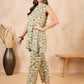 InWeave Mehandi Green White Moroccan Print Round Neck Kurta Set - Swadesiicart