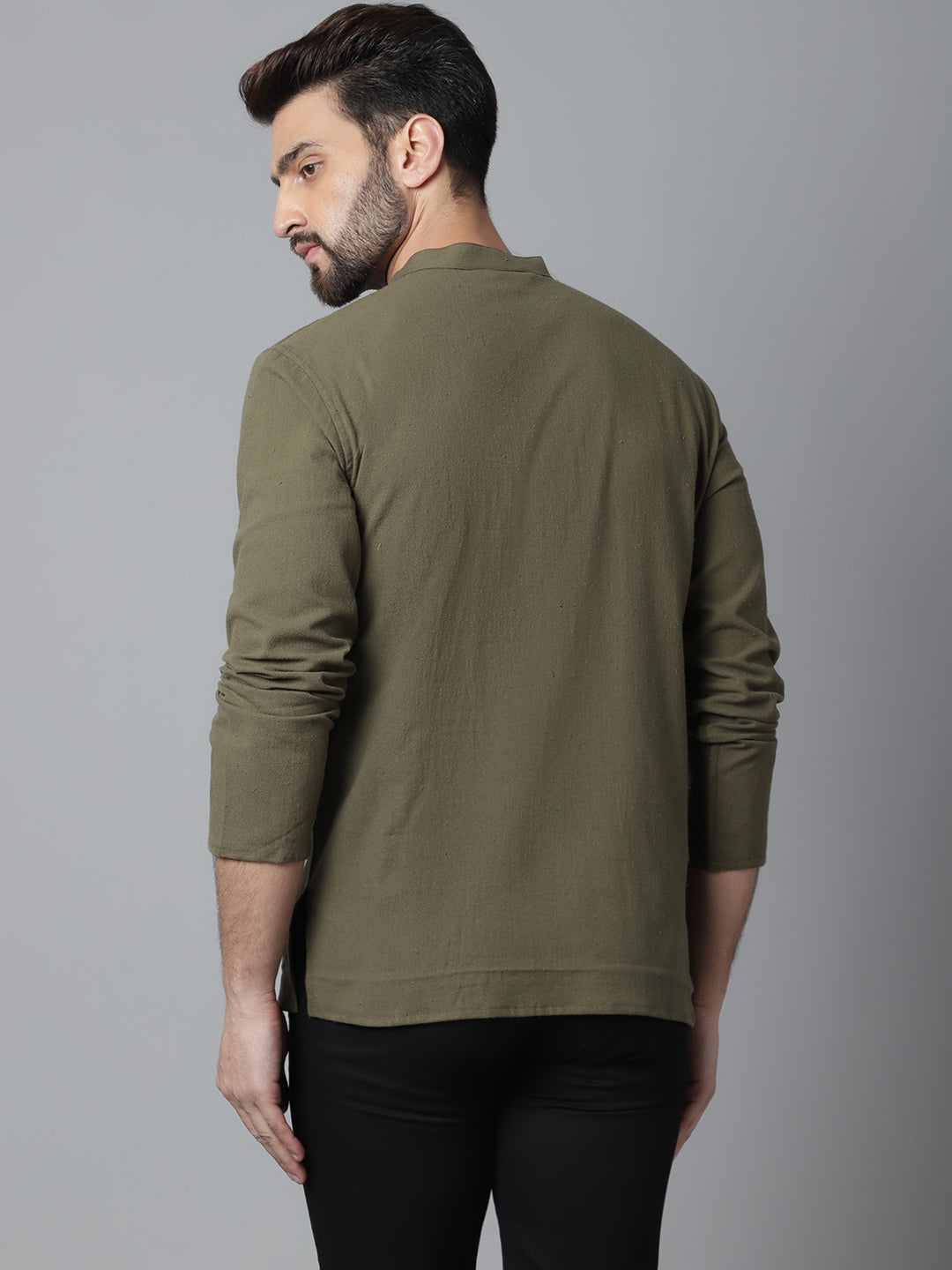 Indian Clothing Even Apparels Green Pure Cotton Kurta With Band Collar | Swadesiicart
