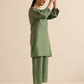 trueBrowns Olive Green Slub Relaxed Placket Co-Ord Set - Swadesiicart