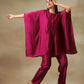 trueBrowns Purple Textured Silk Gathered Kaftan Co-Ord Set - Swadesiicart