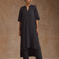 trueBrowns Grey Modal Satin High-Low Relax Kurta Set | Swadesiicart