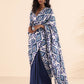trueBrowns Blue White Muslin Ikat Ready to Wear Saree | Swadesiicart