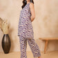 InWeave Purple White Moroccan Print Round Neck Kurta Set - Swadesiicart