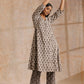 trueBrowns Clay Dabu Buta Print Cotton Front Neck Gathered Kurta Pant Set | Swadesiicart