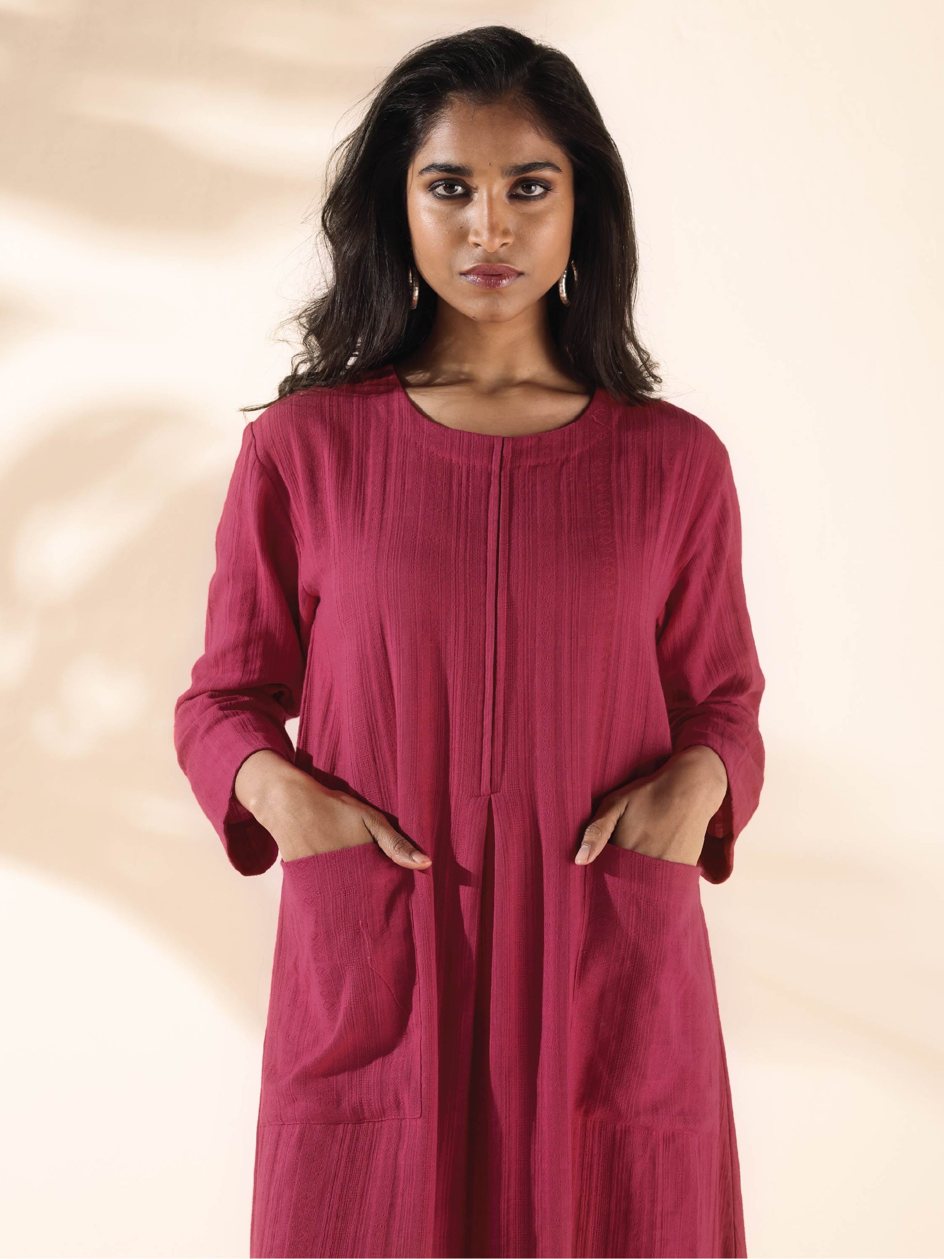 trueBrowns Carrot Cotton Dobby Pocket Dress | Swadesiicart