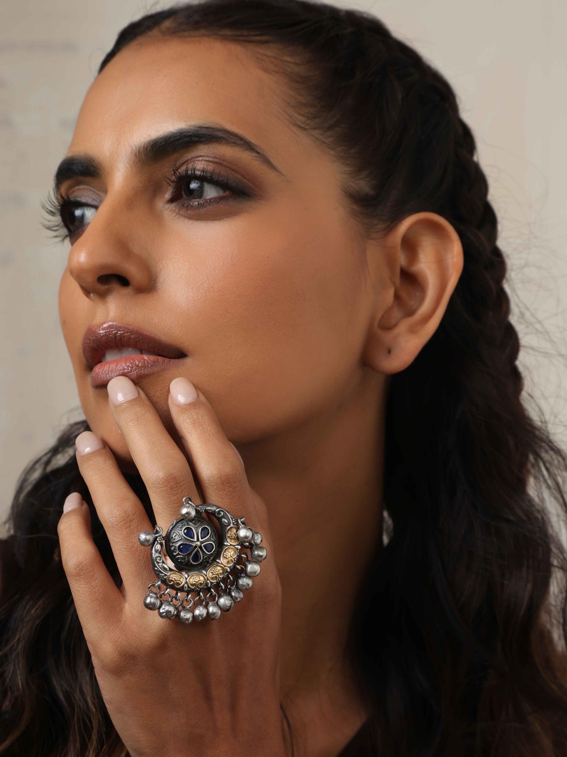 trueBrowns Silver Gold Tone Stone Ring | Swadesiicart