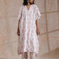 trueBrowns Pink Big Buta On White Print Cotton Panel Kaftan Kurta Pant Set | Swadesiicart