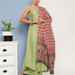 InWeave Women's Light Green Ray Strappy Set With Orange Floral Cotton Dupatta - Swadesiicart