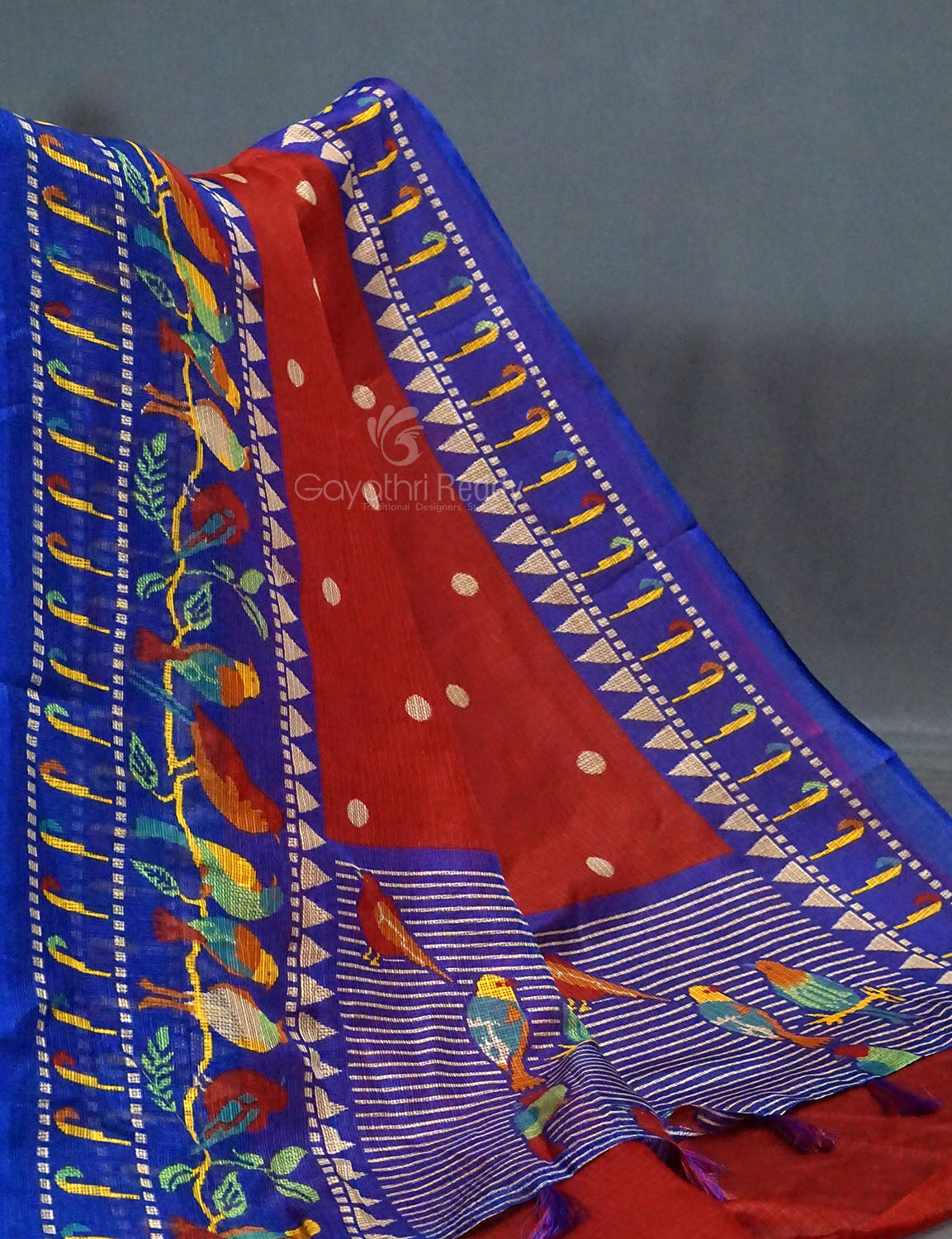 Dark Red Colored with Buttes Semi Silk Kota Saree By Gayathri Reddy Designer Studio | Swadesiicart
