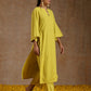 trueBrowns Lime Gold Cotton Relax High Slit Kurta Set | Swadesiicart