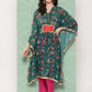 Ahalyaa Women Floral Printed Flared Sleeves Patchwork Georgette Kaftan Kurta | Swadesiicart