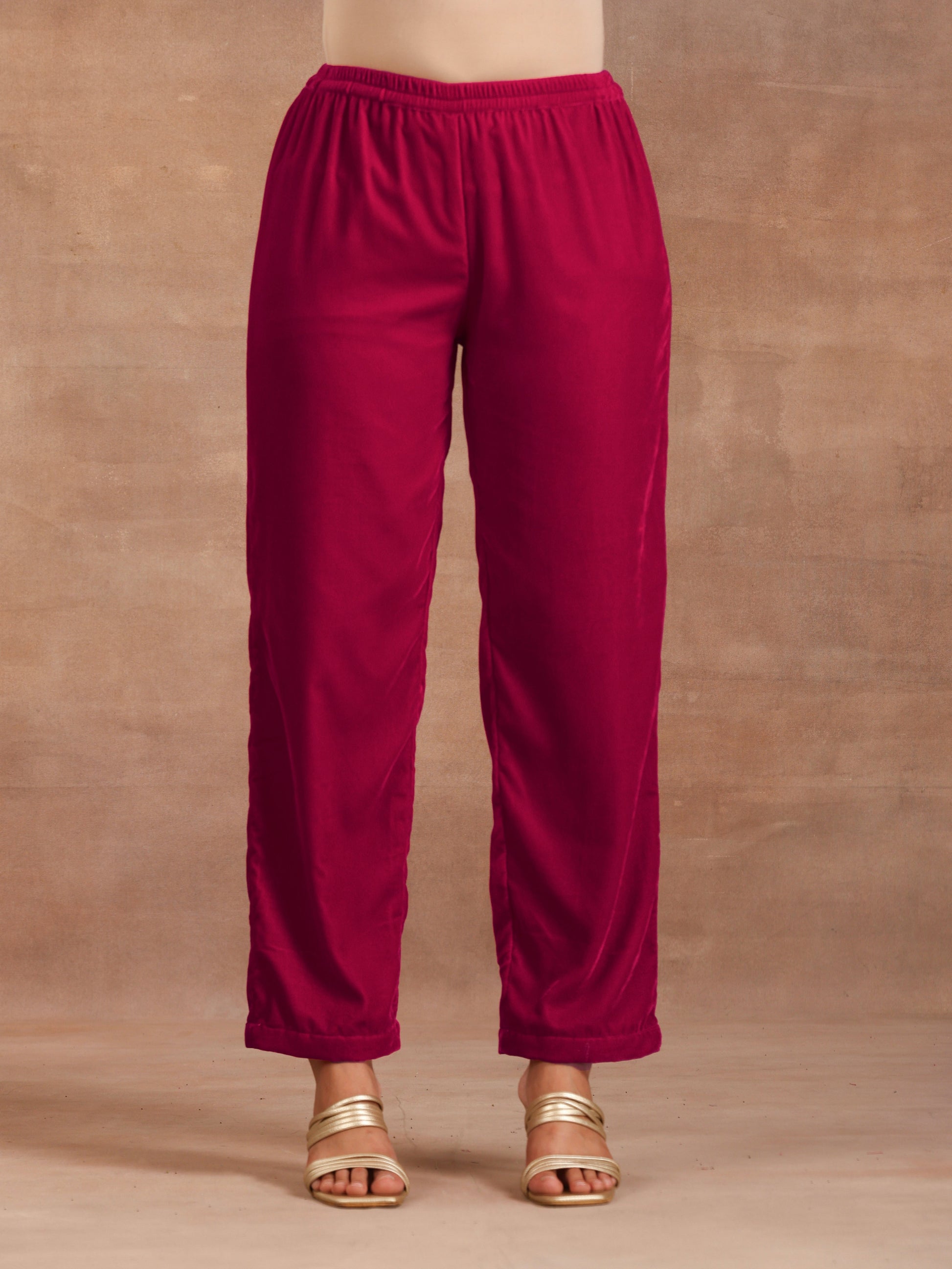 trueBrowns Rani Pink Velvet Pant | Swadesiicart