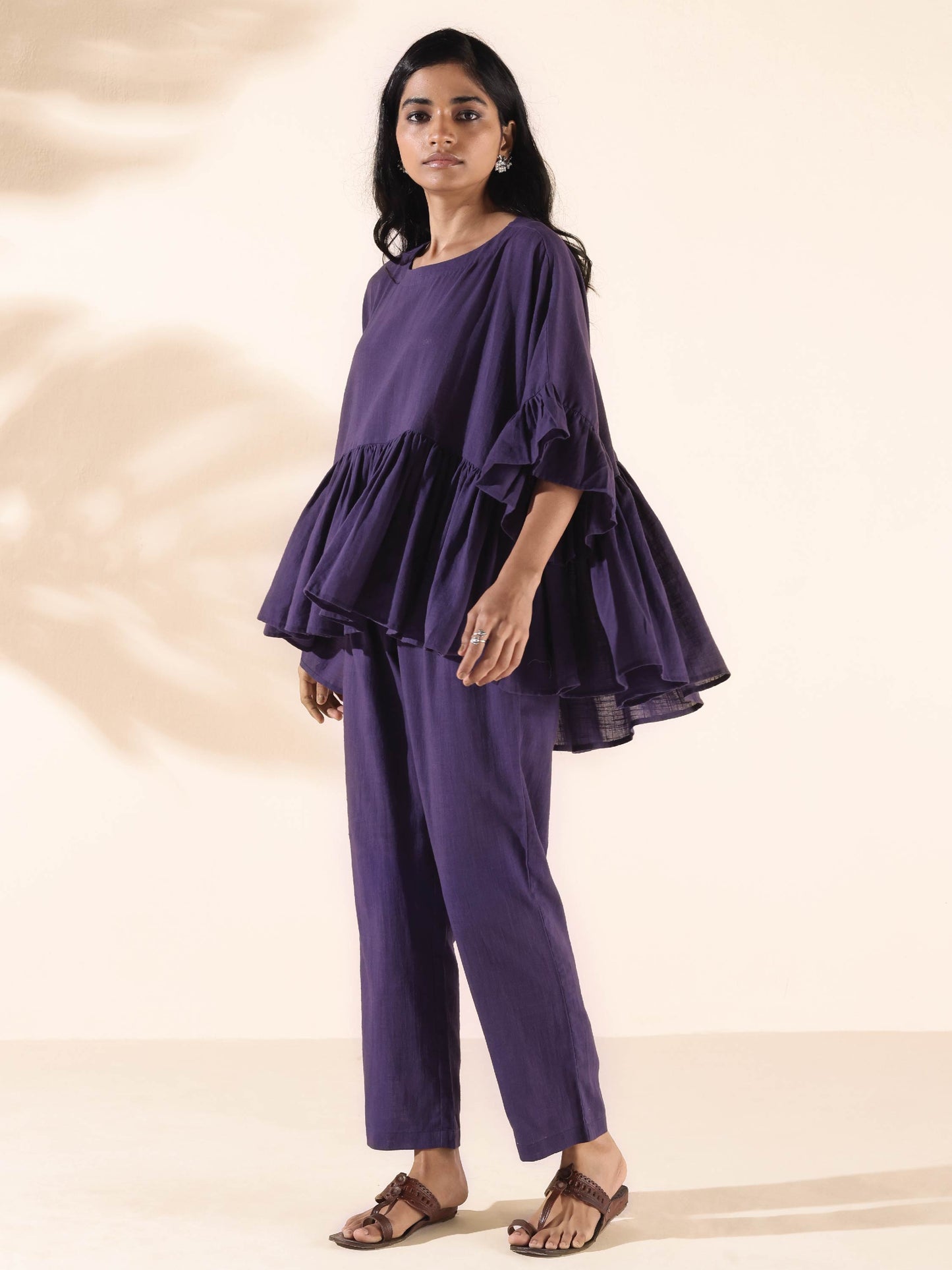 trueBrowns Purple Cotton Flared Co-ord Set - Swadesiicart