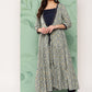 InWeave Women's Navy Top Bottom W Grey Bandhej Long Shrug Set - Swadesiicart