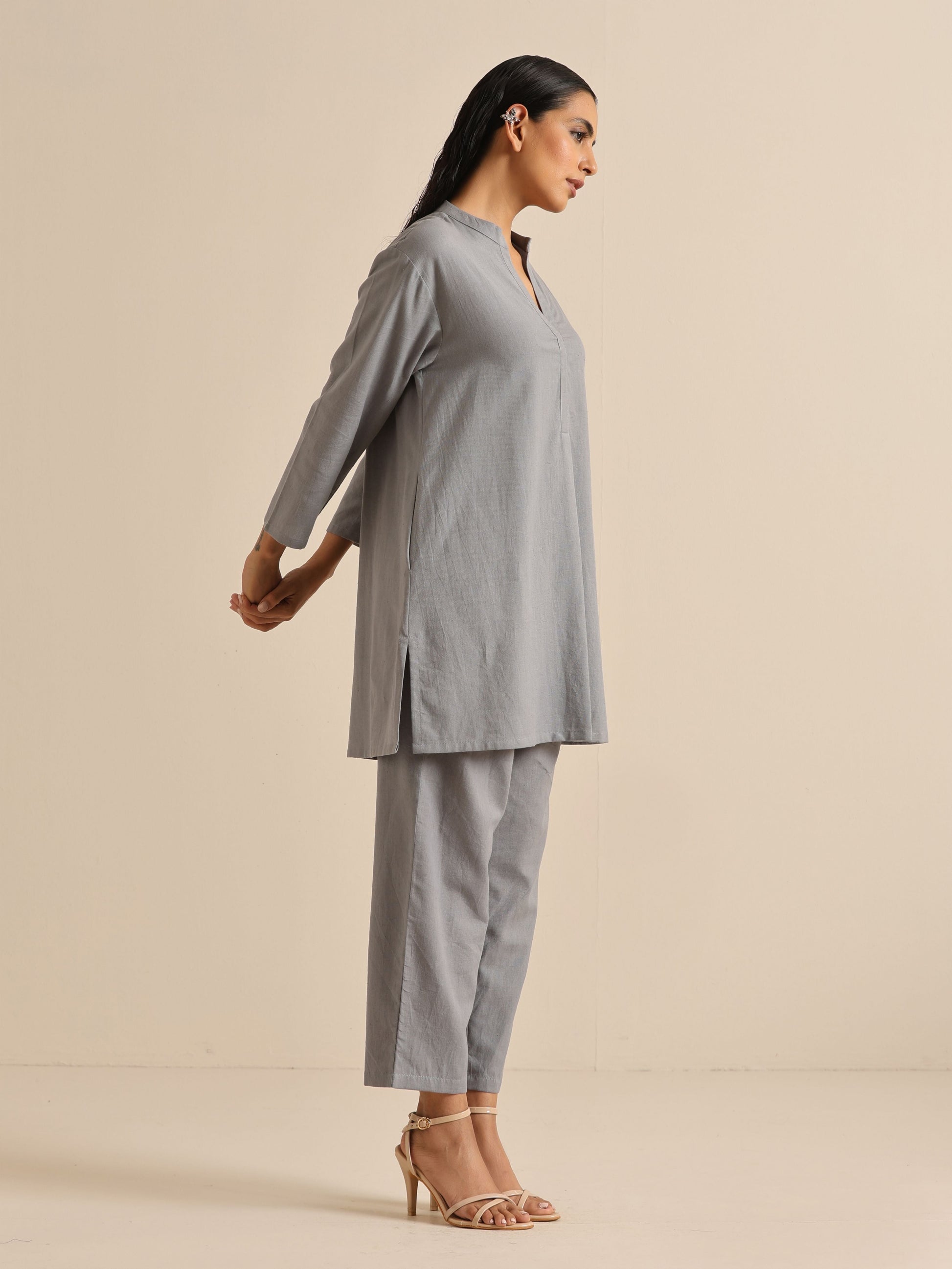 trueBrowns Steel Blue Khadi Relaxed Co-Ord Set - Swadesiicart