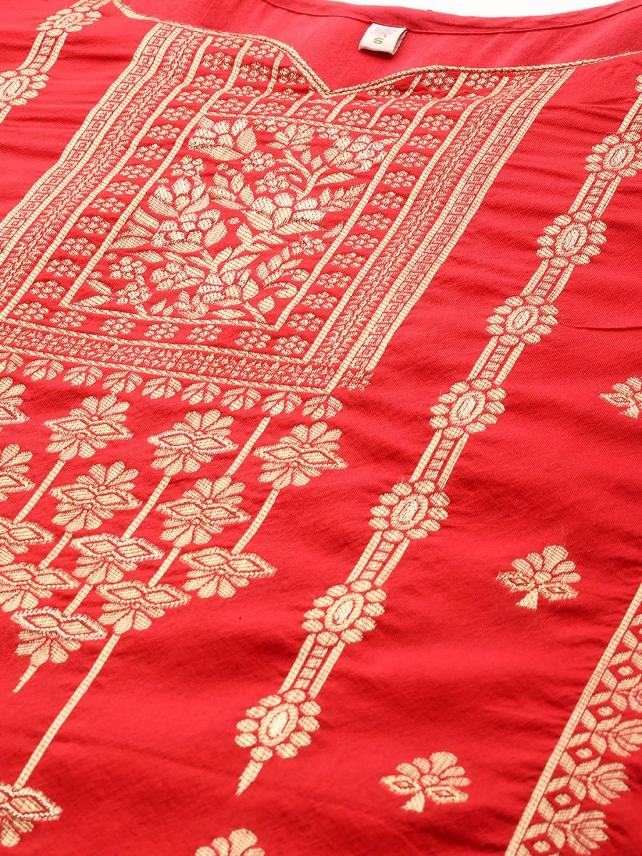 Ahalyaa Women Red Ethnic Motifs Kurta with Trousers | Swadesiicart