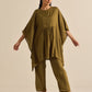 trueBrowns Olive Green Texture Doddy Kaftan Gathered Co-Ord Set - Swadesiicart