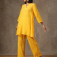 trueBrowns Yellow Bandhani Flare Printed Silk Co-Ord Set - Swadesiicart