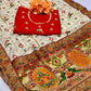 Lorenvalley Fashion Premium White Vichitra Silk Embroidery and Diamond work Both Side Saree - Swadesiicart