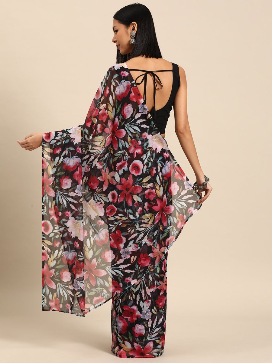 Ahalyaa Floral Poly Chiffon Saree | Swadesiicart