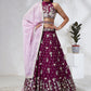 House of Panchhi Burgundy Pure Georgette Sequins And Thread Embroidery Lehenga Choli & Dupatta | Swadesiicart