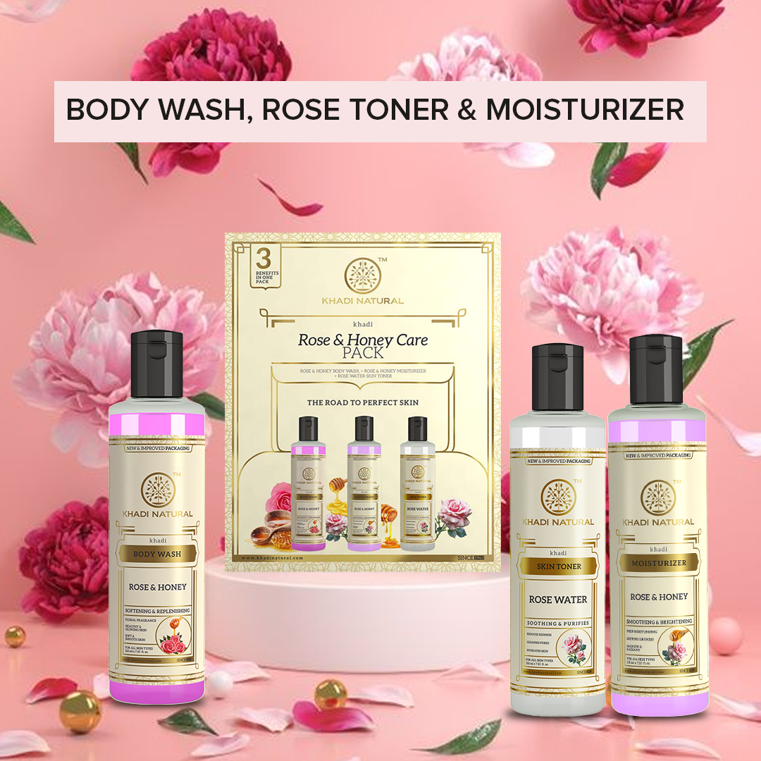 Khadi Natural Rose & Honey Skin Care Combo Pack Of 3 – 210ml Each