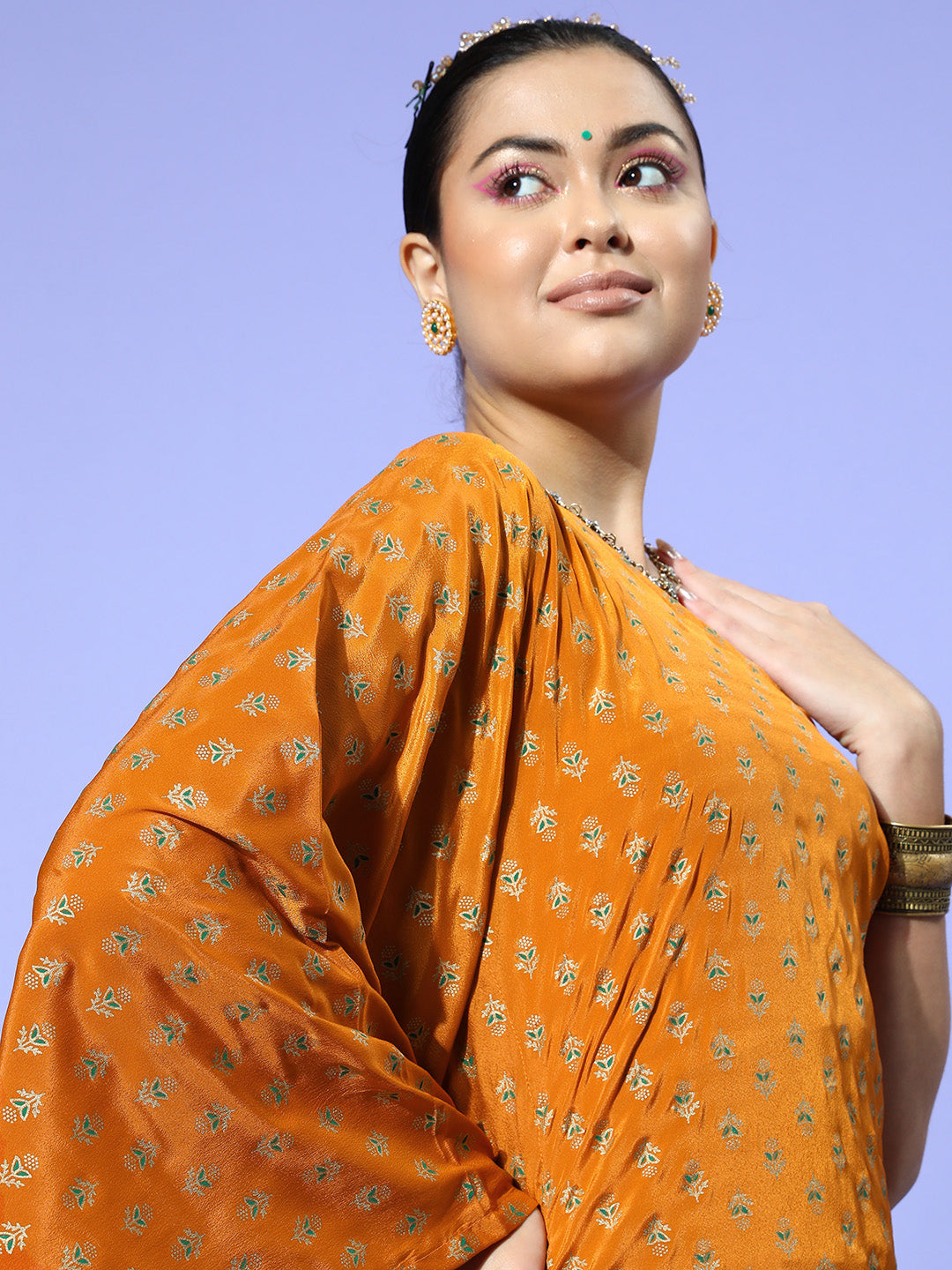 InWeave Women's Mustard Gold Print One Shoulder Kurta Set - Swadesiicart