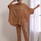 trueBrowns Beige Dobby Boxy Fit High-Low Co-Ord Set - Swadesiicart