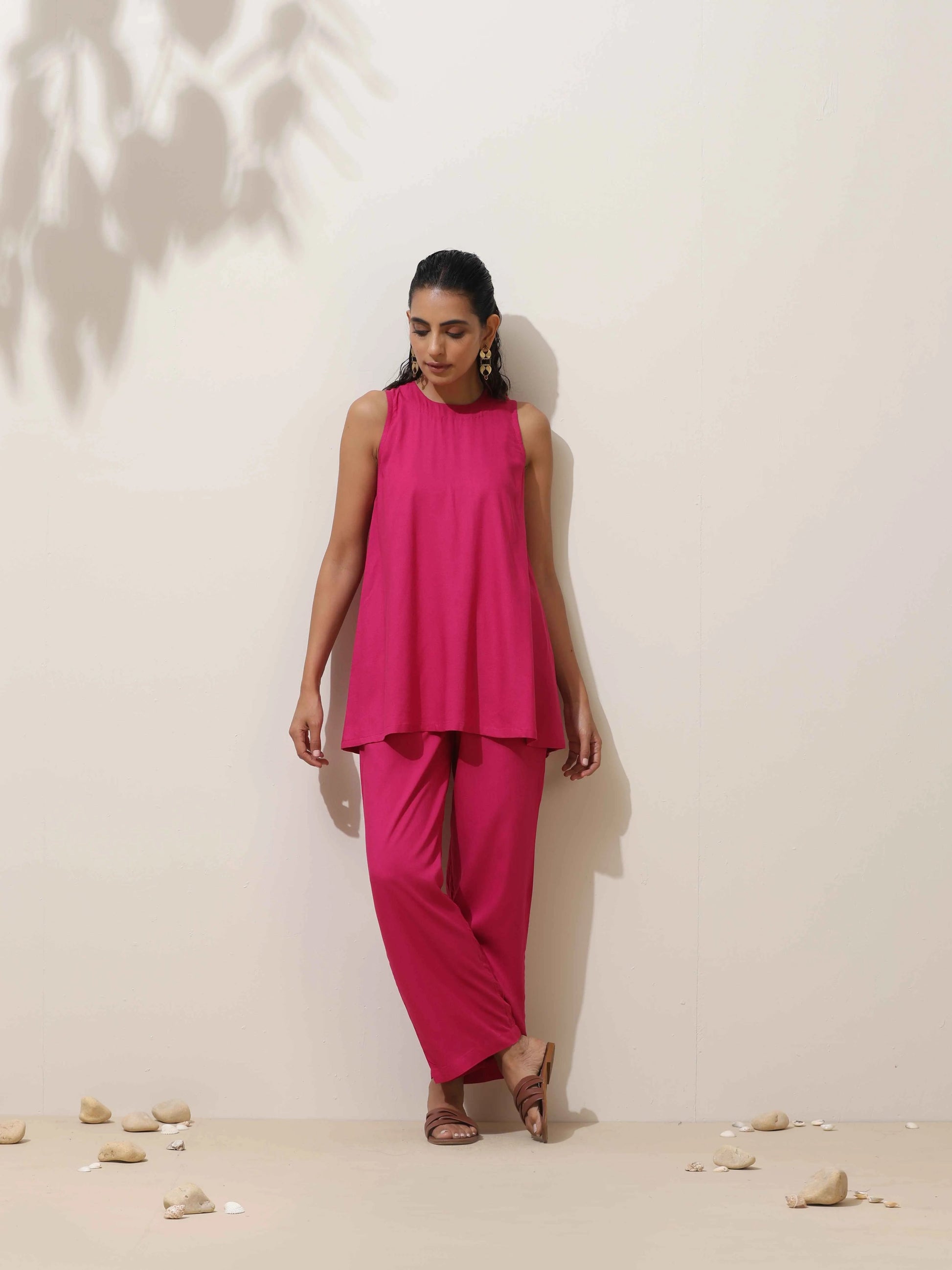 trueBrowns Pink Viscose Co-ord Set - Swadesiicart