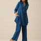 trueBrowns Classic Blue Slub Texture Collar Short Co-Ord Set - Swadesiicart