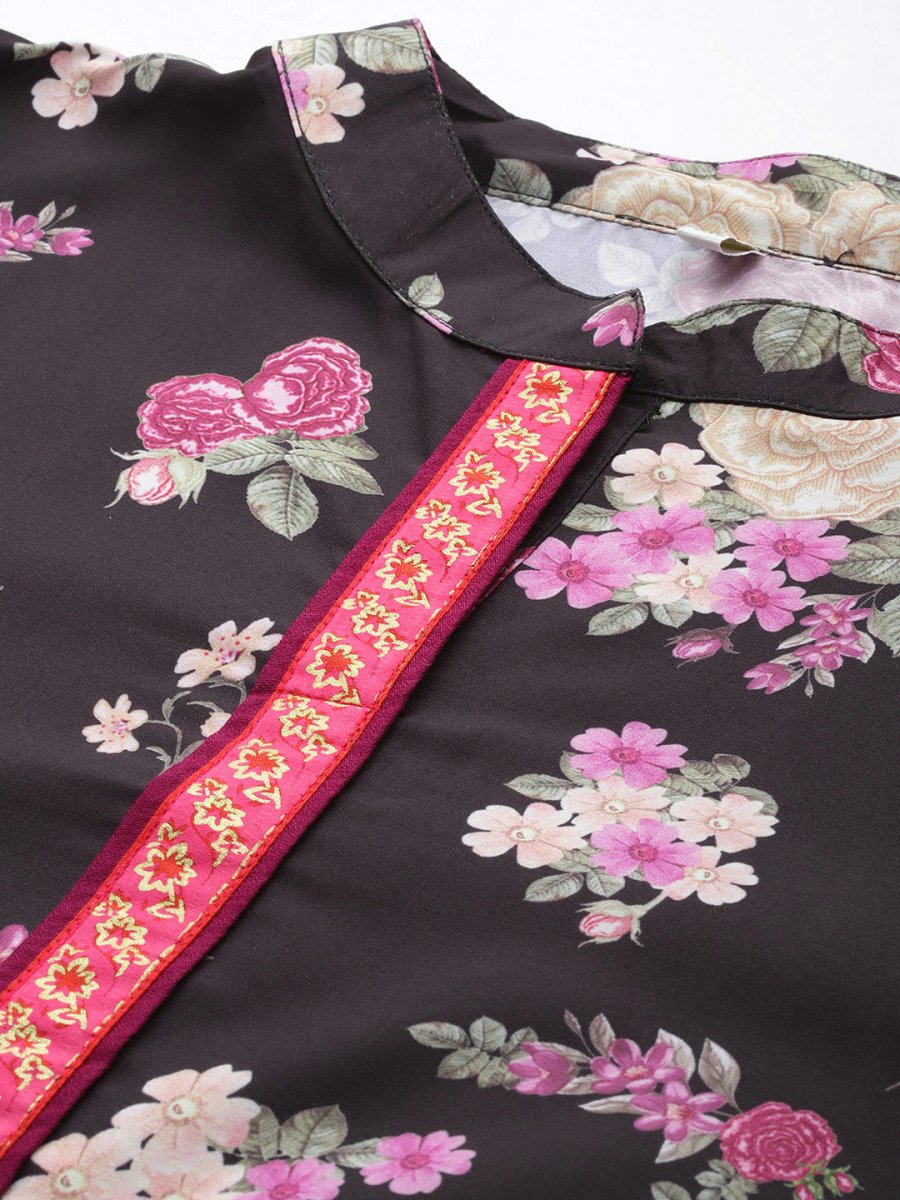 Ahalyaa Mandarin Collar Crepe Floral Printed Tunic | Swadesiicart