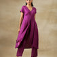 trueBrowns Purple Bandhani Printed Silk Drop Shoulder Kurta Pant Set | Swadesiicart