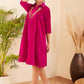 InWeave Women's Fuchsia Velvet Collared Neck Flared Midi Dress - Swadesiicart