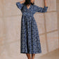 trueBrowns Indigo Dabu Overall Print Cotton Wrap Dress | Swadesiicart
