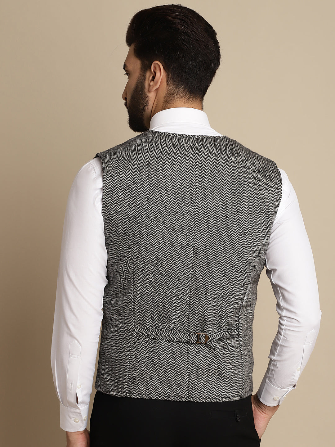 Even Apparels Men's Grey Woolen Double Breast Waistcoat | Swadesiicart