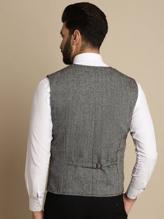 Even Apparels Men's Grey Woolen Double Breast Waistcoat | Swadesiicart