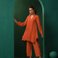trueBrowns Rust Silk Collar Co-ord Set - Swadesiicart