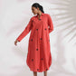 trueBrowns Orange Cotton Embroidered Flared Dress | Swadesiicart