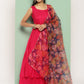 InWeave Women's Fuchsia Sleeveless Kurta Set W Navy Floral Or Dupatta - Swadesiicart