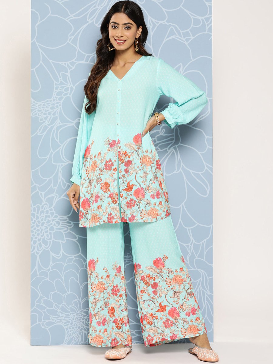 Ahalyaa Floral Printed Ethnic Co-Ords - Swadesiicart