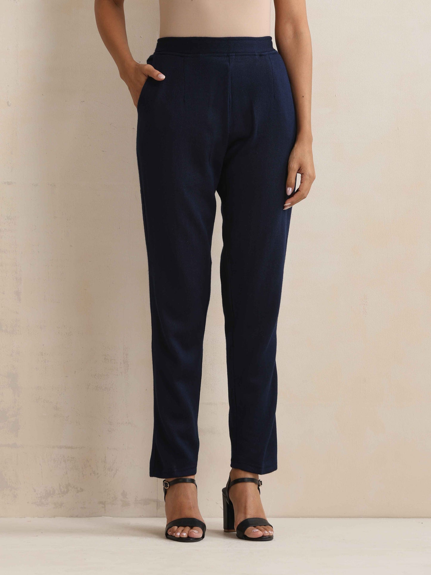 trueBrowns Navy Woollen Pants | Swadesiicart