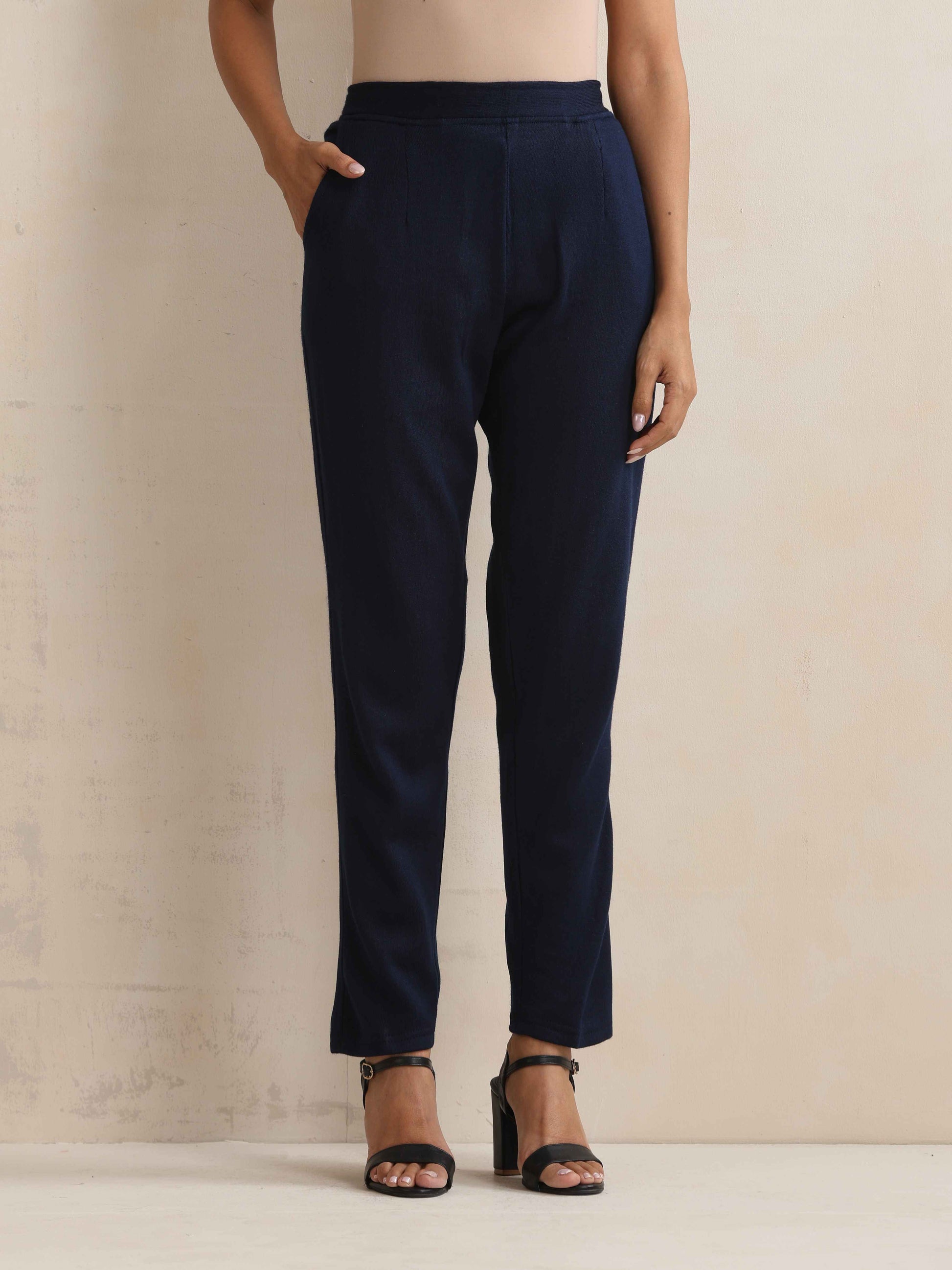 trueBrowns Navy Woollen Pants | Swadesiicart